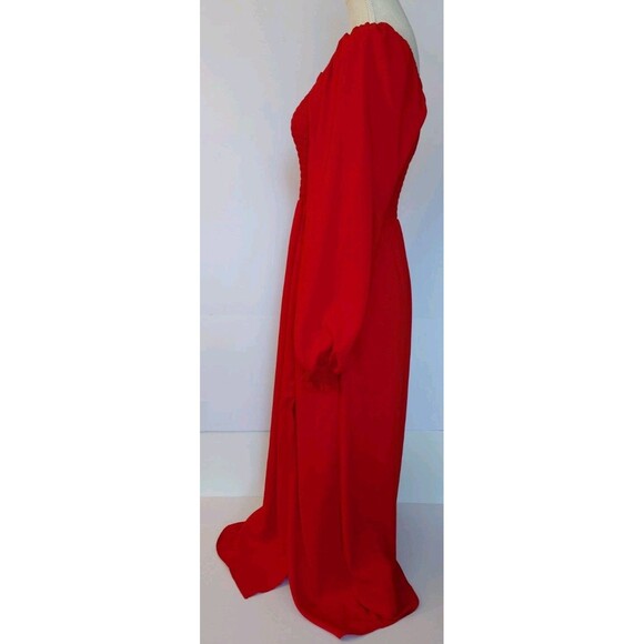 La Ligne Size XS Red Midi/Maxi Dress w/Puff Long Sleeve Smocking and Front Split - Picture 3 of 10